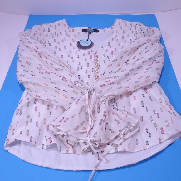 Eva Franco Multi Color Gold Thread Overlay Balloon Sleeve Blouse Sz 4 NWT 398 - Picture 12 of 14